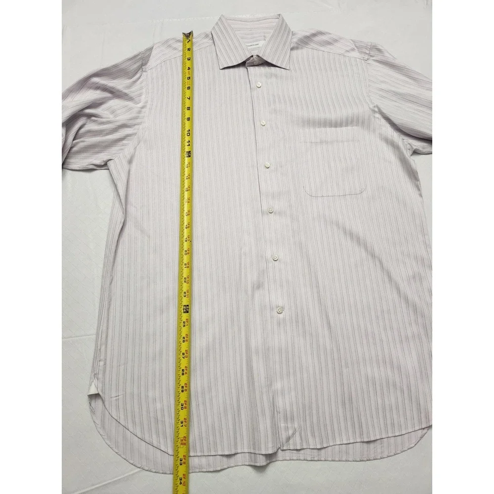 Ermenegildo Zegna Shirt Mens 17.5 44 Large Purple Stripe Long Sleeve Button Up